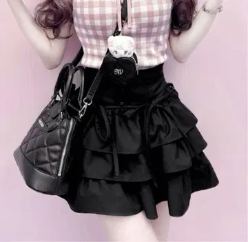 HONEY MEW 허니뮤우 티어드 프릴 스커트 블랙