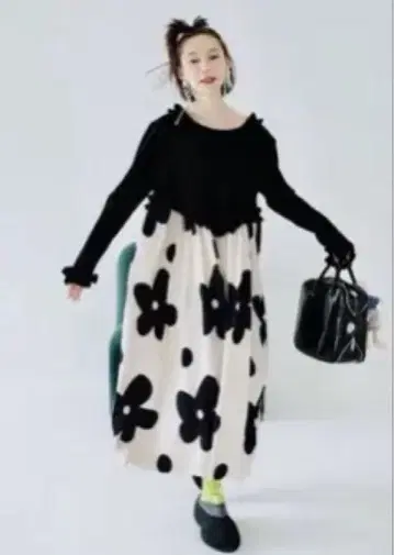 imakokoni 오리지널 투톤 컬러 꽃무늬 원피스