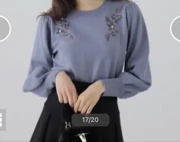 [ 미사용 ] 프로포션 바디 드레싱 비즈 자수 니트 S 블루