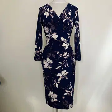 로렌 카슈쿨 저지 원피스 네이비 0 LAUREN 꽃무늬 올 패턴