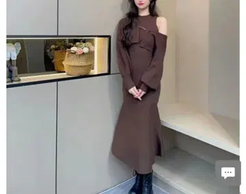 체인 부착 가디건 세트 니트 원피스 머큐리 듀오 MERCURYDUO