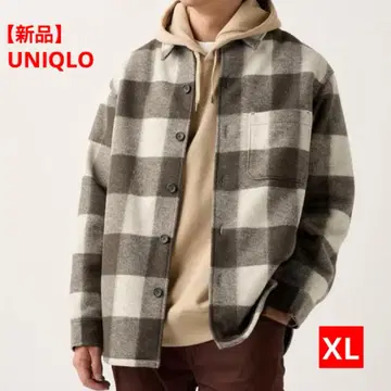 [새상품] 유니클로 오버 셔츠 자켓 남성용 체크 브라운 XL