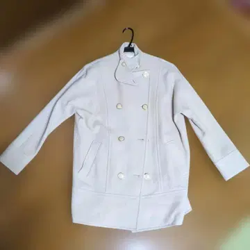 크림색 더블 브레스트 피 코트 캐시미어 울