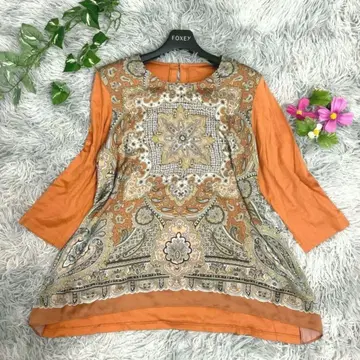 [크리스찬 오자르] 페이즐리 무늬 7부 소매 튜닉 (9) 오렌지 절개
