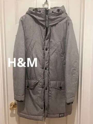 H&M 그레이 롱 코트 후드 부착