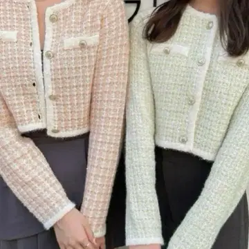 dazzlin 트위드 라이크 숏 니트 자켓 그린