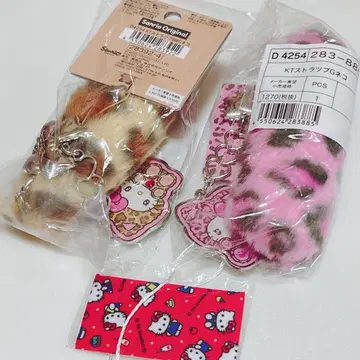 산리오 갸루 고양이 헬로키티 2개 세트 스트랩 레오파드 무늬 핑크