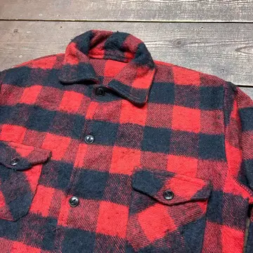 70s 빈티지 XL CPO 셔츠 자켓 빨검 버팔로 체크