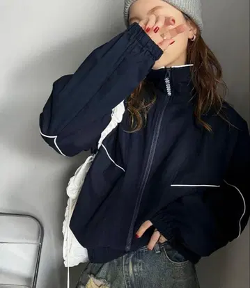 JaVa 콜라보 배색 파이핑 스탠드 카라 블루종