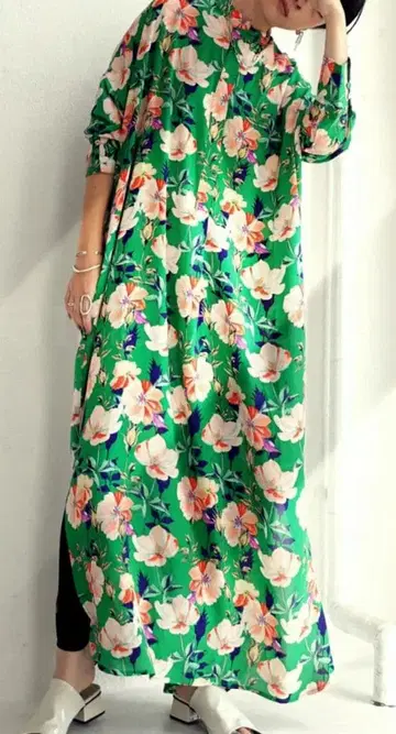 안티카 컬러풀 꽃무늬 롱 셔츠 롱 원피스