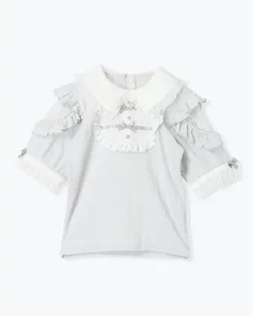 노에미 아가씨 더블 리본 펄 숄더 티셔츠 스카이블루