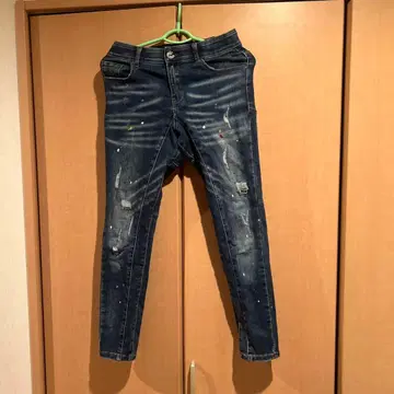 데미지 가공 슬림핏 데님