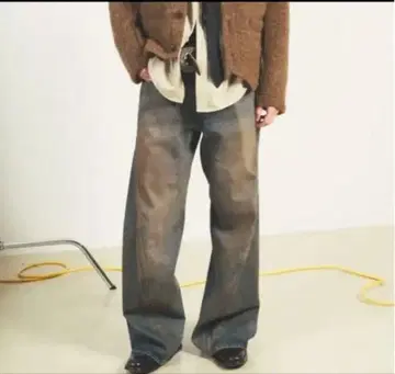 NVRFRGT 다크 데님 와이드 레그 팬츠