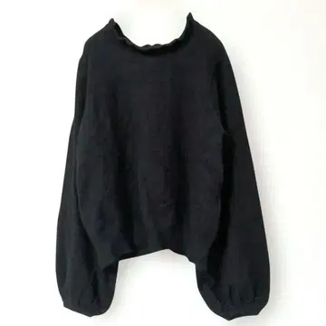 MAJESTIC LEGON 블랙 니트 볼륨 소매 리본 프릴 M