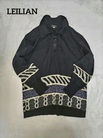 [ LEILIAN ] 레리안 니트 레트로 화려한 올 패턴 울 블랙 골드