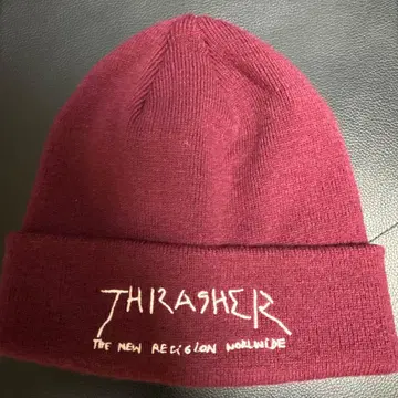 THRASHER 버건디 니트 모자