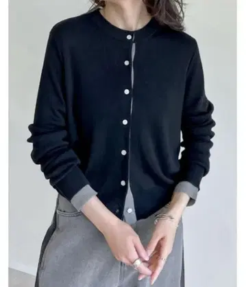 Re:EDIT 가디건 배색 레이어드 스타일 냉감 니트 블랙