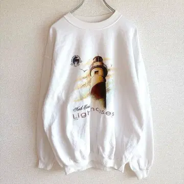 GILDAN 90s~ 등대 라이트하우스 관광지 풍경 프린트 화이트 M