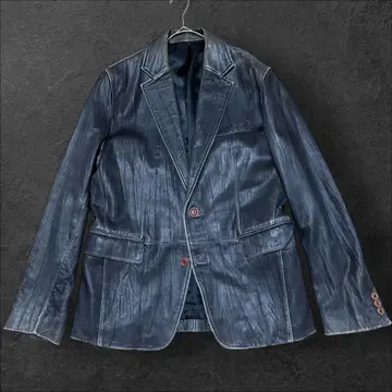 ' y2k 귀 페이드 ' 그런지 촉촉한 리얼 가죽 테일러드 자켓