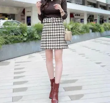 eimy istoire 체크 무늬 트위드 미니 스커트 벨트 포함