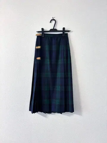 랄프 로렌 블랙워치 타탄 체크 플리츠 퀼트 스커트