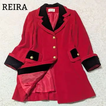 레어 램스울 혼방 롱 코트 버블 플리츠 골드 버튼 빨간색 블랙 M