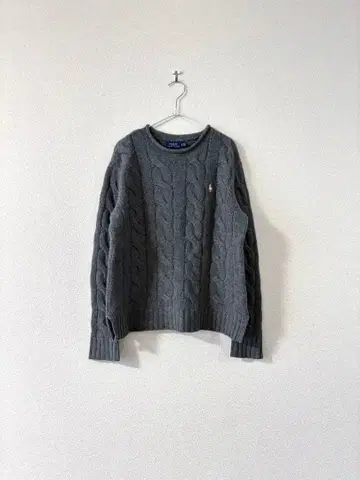 랄프 로렌 굵은 케이블 그레이 캐시미어 혼방 니트 XS