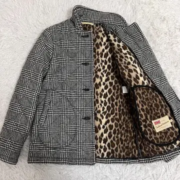 컨디션 최상 트래디셔널 웨더웨어 퀼팅 자켓 하운드투스 체크 레오파드