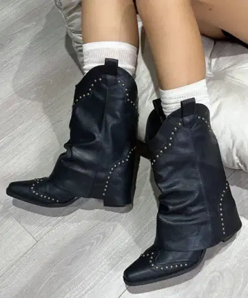 스터드 악센트 웨스턴 숏부츠