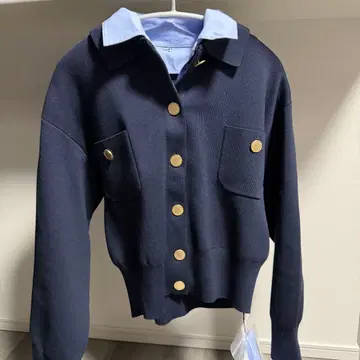 아르페쥬 스토리 셔츠 도킹 카라 부착 가디건 네이비 네이비