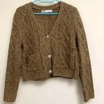 ZARA 브라운 케이블 짜임 가디건