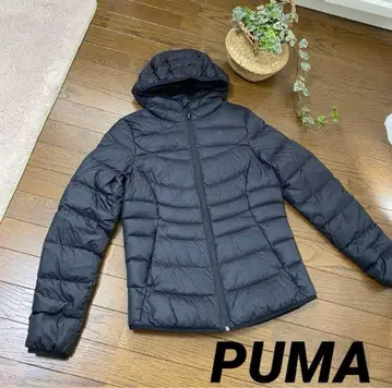 PUMA 블랙 후드 부착 다운 자켓