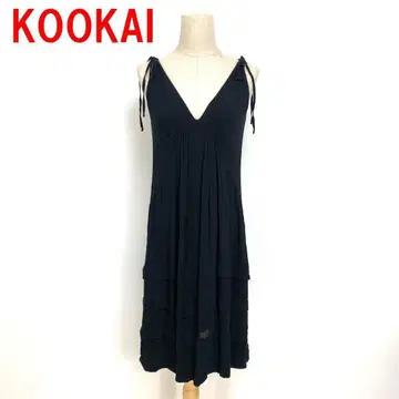 A6463 쿠카이 롱 원피스 슬리브리스 플레어 안감 있음 블랙 38