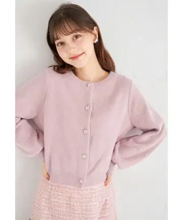 토코 클로젯 새상품 플라워 비쥬 라메 샤기 가디건 (핑크)