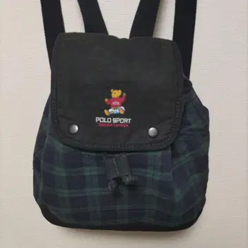 POLO SPORT 랄프 로렌 체크 무늬 백팩 폴로베어 블랙