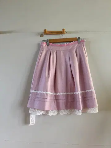 핑크 화이트 플레어 스커트 레이스 포함 리버서블