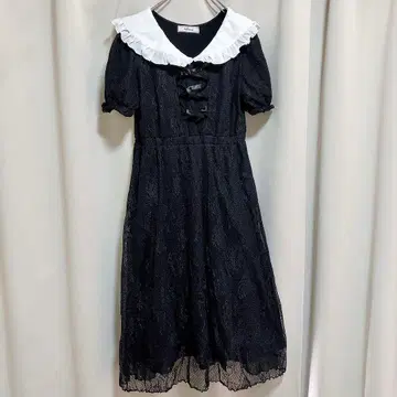 Ank Rouge 앙크루즈 전체 레이스 세일러 카라 반팔 원피스 M 블랙