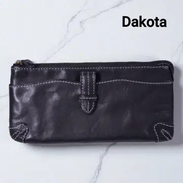 Dakota 다코타 탑 지퍼 얇은 타입 장지갑 블랙 가죽 화이트 스티치