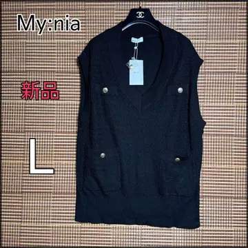 새상품 [ My:nia ] 깊은 V넥 베스트 L 블랙 레이어드