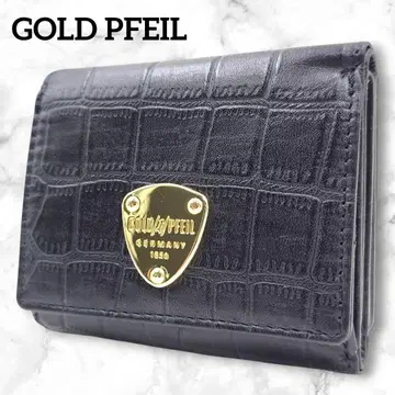 미사용급 GOLD PFEIL 3단 폴더형 지갑 악어 엠보싱 블랙 가죽