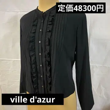 새상품 ville d'azur 프릴 블라우스 블랙 긴팔 셔츠