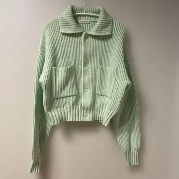 민트 그린 니트 스웨터 가디건