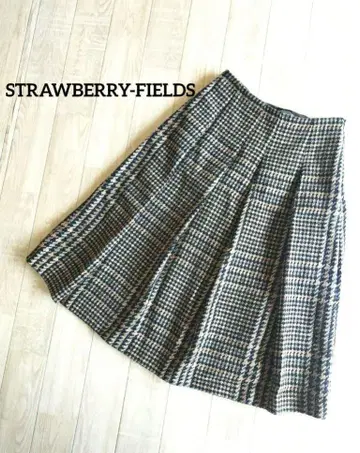 스트로베리 필드 체크 하운드투스 울 스커트 미디 기장 일본제