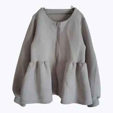 코카 베이지 던보루 원단 지퍼 플레어 노카라 자켓