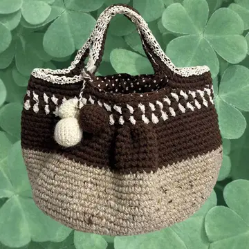 00s 니트 크로 셰 뜨개질 백 도트 레이스 브라운 모리걸 y2k