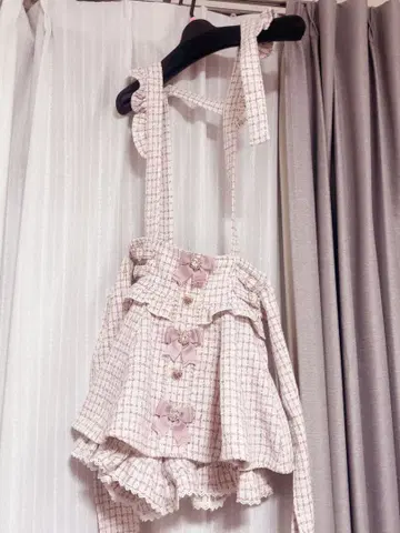 LIZLISA 리즈리사 트위드 서스펜더 치마바지 핑크