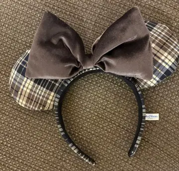 체크 무늬 미니 귀 디즈니 머리띠 브라운/브라운