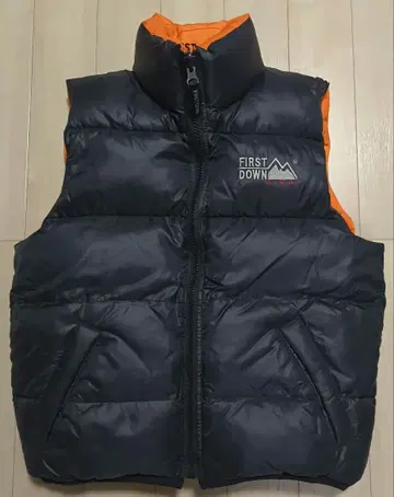 90s FIRST DOWN 리버서블 다운 베스트 새상품급 오렌지 블랙