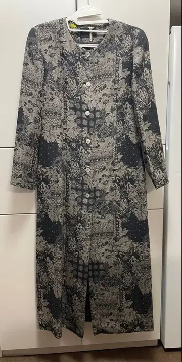 올 패턴 롱 코트 롱 원피스풍 겉옷 캐시미어 실크 고급