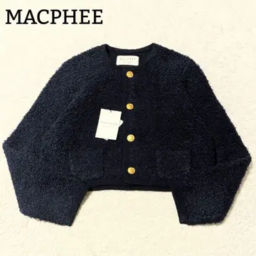 미사용 MACPHEE 무스탕 크루넥 가디건 택 포함 S 네이비